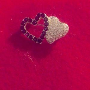 Red and White Crystal Hearts Brooch